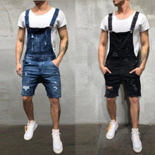 Load image into Gallery viewer, 2019 Oversize Fashion Men's Ripped Jeans Jumpsuits Shorts Summer Hi Street Distressed Denim Bib Overalls For Man Suspender Pants
