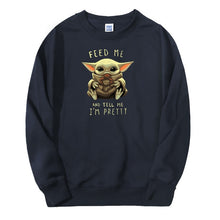 Load image into Gallery viewer, Baby Yoda Sweatshirt Hoodies Men The Mandalorian Pullover Fleece Streetwear Crewneck Feed Me And Tell Me I'm Pretty Sweatshirts
