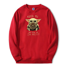 Load image into Gallery viewer, Baby Yoda Sweatshirt Hoodies Men The Mandalorian Pullover Fleece Streetwear Crewneck Feed Me And Tell Me I'm Pretty Sweatshirts
