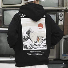 Load image into Gallery viewer, Autumn Japanese Print Men's Hoodies Hooded Streetwear Funny Cat Wave Velvet Hoody Men 2019 Winter Casual Unisex Black Sweatshirt
