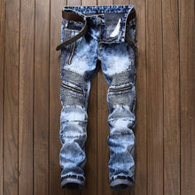 Load image into Gallery viewer, Pleated Biker Jeans Pants Men's
