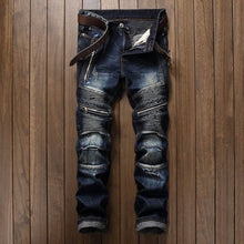 Load image into Gallery viewer, Pleated Biker Jeans Pants Men's

